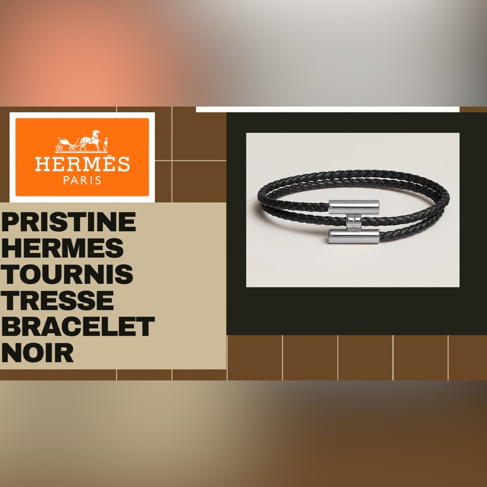 HERMES TOURNIS TRESSE BRACELET IN NOIR WITH SILVER ‘H’ CLASP